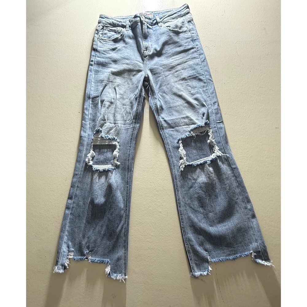 Womens Light Wash Distressed Flare Jeans Raw Hem Size Risen Freckled Poppy